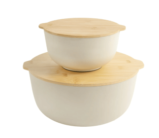 Mainstays 4-Piece Mixing Bowl Set with Lids, 11.22"/ L, 50% Recycled PP, Papyrus Beige